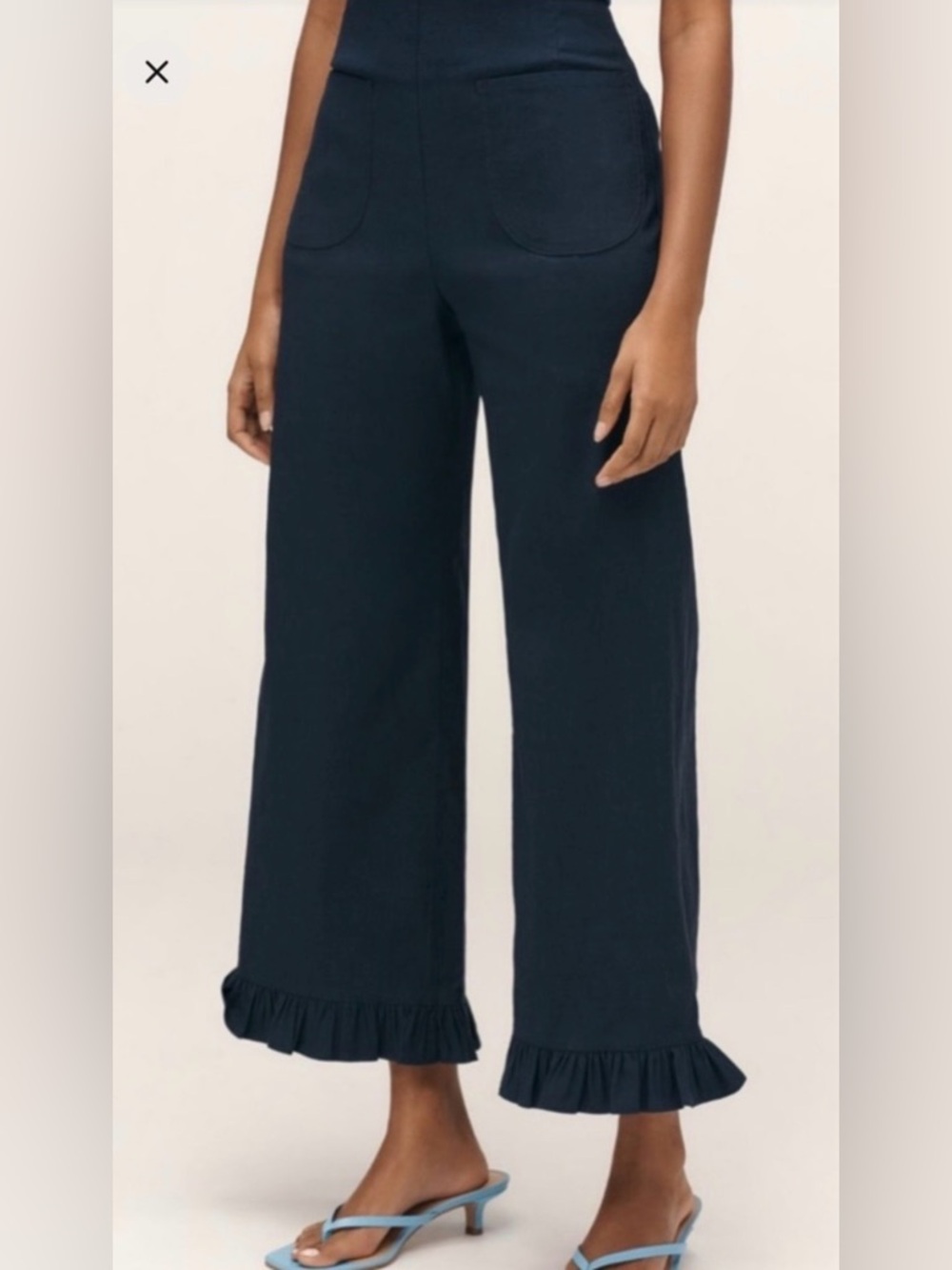 Maeve Anthropologie The Colette Ruffle-Hem Wide-Leg Pants Navy 32P
